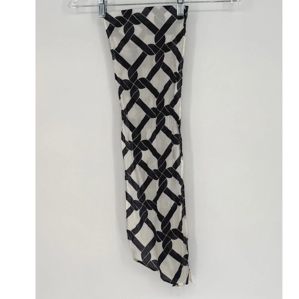 Navy Blue White Geometric Chain Link Cotton Scarf Lightweight Coastal Chic 92-20